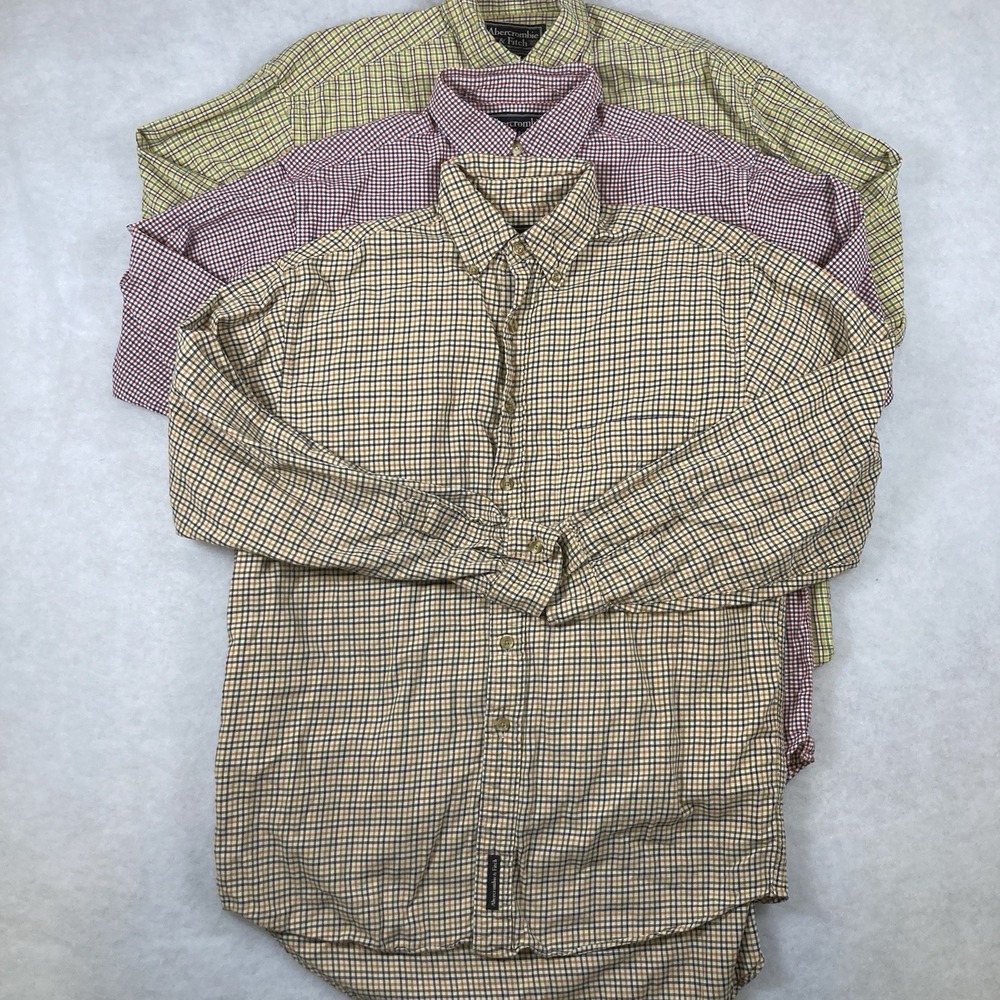 LOT 3 Vintage Abercrombie & Fitch Mens SMALL Check Button Up Long Sleeve Shirts